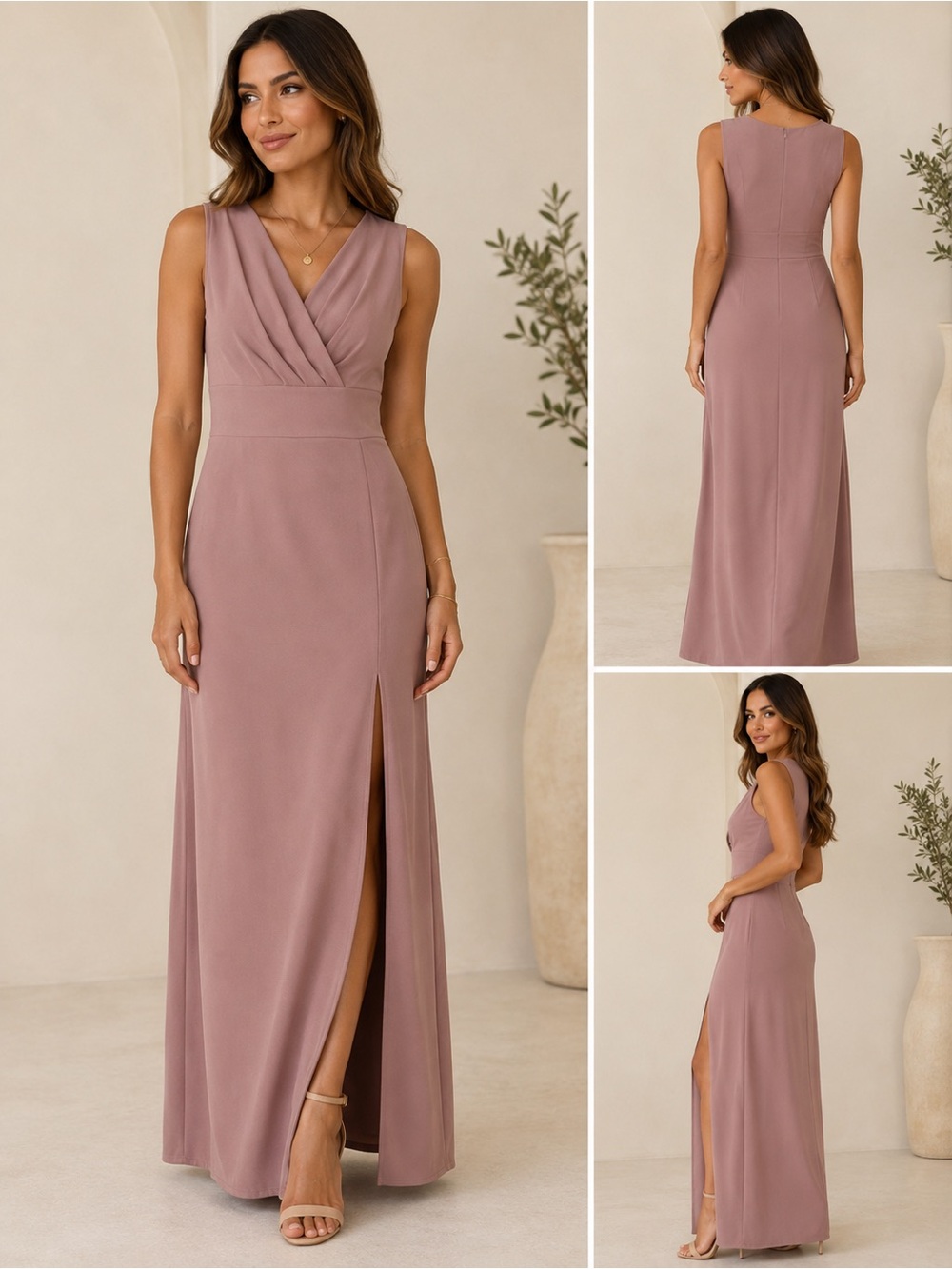 AX Paris Mauve Sleeveless Maxi Dress with V-Neck and Front Slit